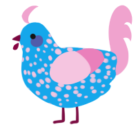 A sky and pink chicken with a speckle pattern