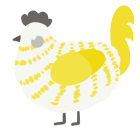 A white and yellow chicken with a bar pattern