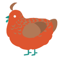 A vermilion and brown chicken with a half-lace pattern