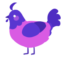 A orchid and indigo chicken with a head pattern