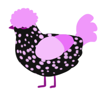 A black and lavender chicken with a speckle pattern