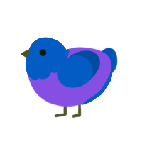 Blueberry, a blurple and ultramarine chicken with a head pattern