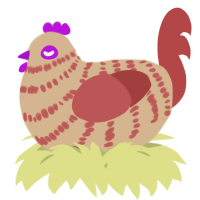A beige and red chicken with a bar pattern