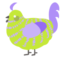 A lime and lilac chicken with a bar pattern