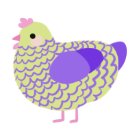 A lemon and blurple chicken with a lace pattern