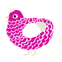 A fuchsia and white chicken with a lace pattern