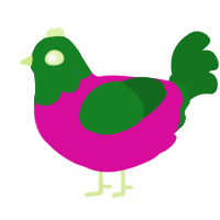 A fuchsia and leaf chicken with a head pattern