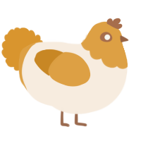 A cream and orange chicken with a head pattern