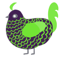A gluppy and violet chicken with a lace pattern