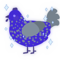 A indigo and ash chicken with a speckle pattern
