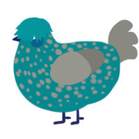 A teal and ash chicken with a speckle pattern