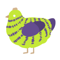 A lime and overcast chicken with a bar pattern