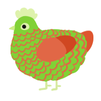 A grass and vermilion chicken with a lace pattern