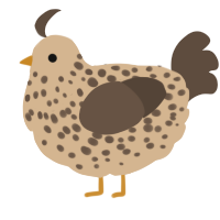 A beige and bark chicken with a speckle pattern