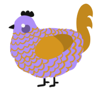 A lilac and ochre chicken with a lace pattern