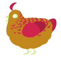 A ochre and crimson chicken with a half-lace pattern