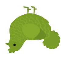 A chartreuse chicken with a lace pattern