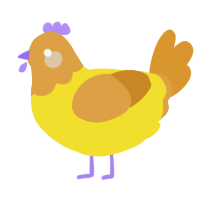 A yellow and orange chicken with a head pattern