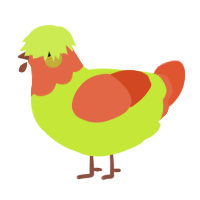 A lime and vermilion chicken with a head pattern