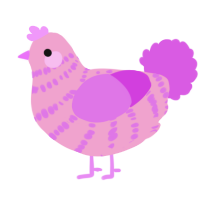 A pink and orchid chicken with a bar pattern
