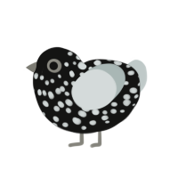 A black and silver chicken with a speckle pattern