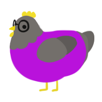 Mildred the Hag, a amethyst and grey chicken with a head pattern