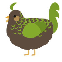 A bark and chartreuse chicken with a half-lace pattern