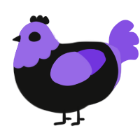 A black and blurple chicken with a head pattern