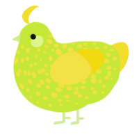 A lime and yellow chicken with a speckle pattern