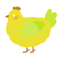 A yellow and lime chicken with a speckle pattern