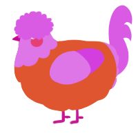 A vermilion and orchid chicken with a head pattern