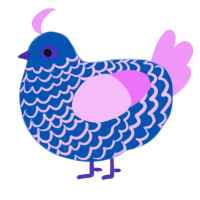 A ultramarine and lavender chicken with a lace pattern