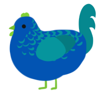 A ultramarine and teal chicken with a half-lace pattern