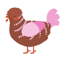 A russet and pink chicken with a half-bar pattern