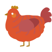 A vermilion and red chicken with a half-bar pattern