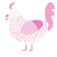 A white and pink chicken with a lace pattern