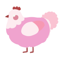 A pink and rose chicken with a head pattern
