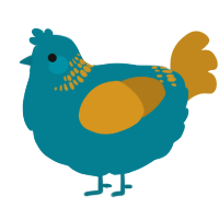 A sea and ochre chicken with a neck-band pattern