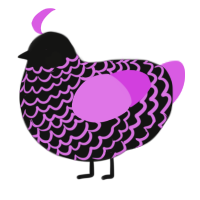 A black and orchid chicken with a lace pattern