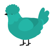 A turquoise chicken with a head pattern