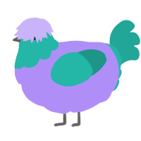 A lilac and turquoise chicken with a head pattern