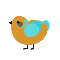 Lil Apricot, a orange and aqua chicken with a neck-speckle pattern