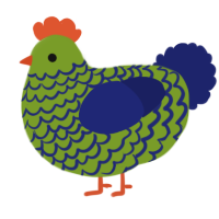 A chartreuse and navy chicken with a lace pattern