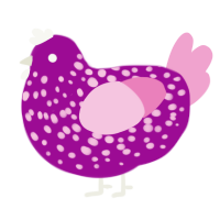 A plum and pink chicken with a speckle pattern
