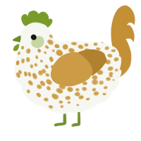 A white and gold chicken with a speckle pattern