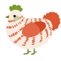 A cream and vermilion chicken with a bar pattern