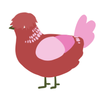 A red and pink chicken with a neck-band pattern