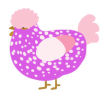 A orchid and rose chicken with a speckle pattern