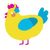 A yellow and cerulean chicken