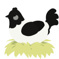 A white and black chicken with a head pattern